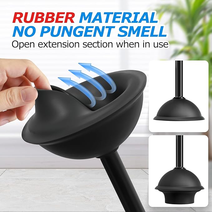 FORASTO 2Pack 2 in 1 Toilet Brush and Plunger Set, Extended Handle Plunger,Toilet Bowl Brush Plunger Set,Bathroom Cleaning Tools,Toilet Brush Plunger Combo,Cleaning Supplies，Bright Black(19.9inch)