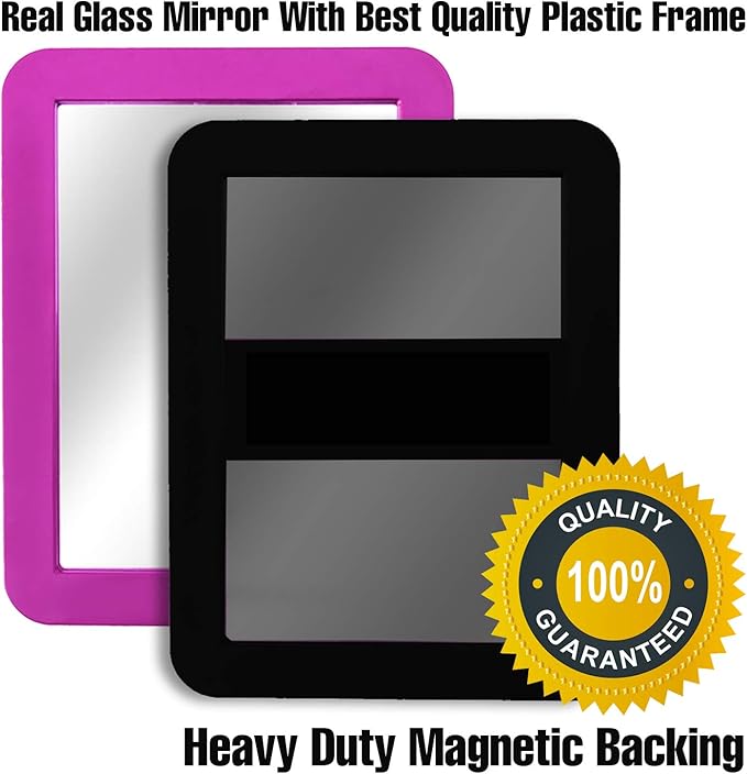Locker Mirror Magnetic for Boys or Girls Locker, Black 5" x 7" - Real Glass Magnetic Mirror for School Locker, Office, Home