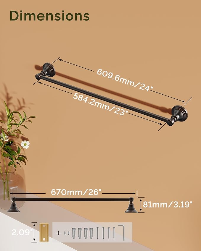 Towel Bar 24inch, Stainless Steel Bathroom Towel Rack Wall Mounted, Heavy Duty Towel Rod, Towel Holders for Bathroom, Kitchen (Oil Rubbed Bronze)