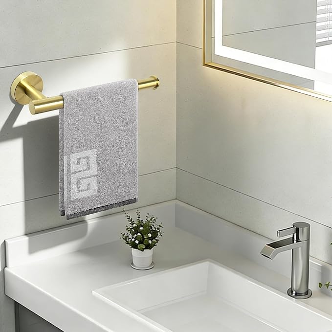 NearMoon Hand Towel Holder/Towel Ring, Thicken Stainless Steel Hand Towel Bar for Bathroom, Rustproof Wall Mounted Towel Rack, Contemporary Style Bath Accessories, 9 Inch (1 Pack, Brushed Gold)