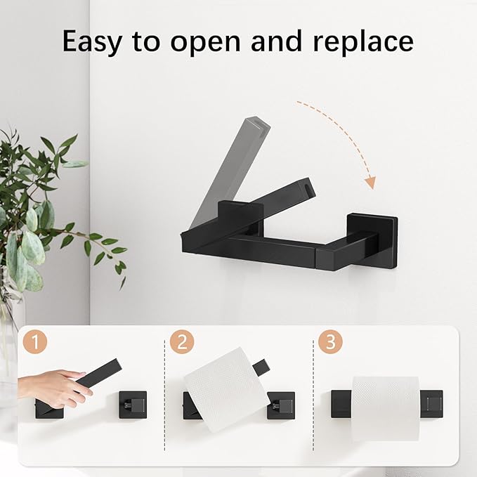 FEILERN Toilet Paper Holder, Wall Mounted Post Pivoting Square Tissue Holders Roll Holder Hangers for Bathroom, Commercial Toilet Paper Dispenser, Matte Black
