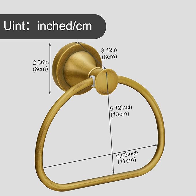 Brass Bathroom Hand Towel Holder, Antique Brass Towel Ring Holder, Wall Mounted Towel Rack Hanger Home Half Round Bathroom Hardware Accessory Modern