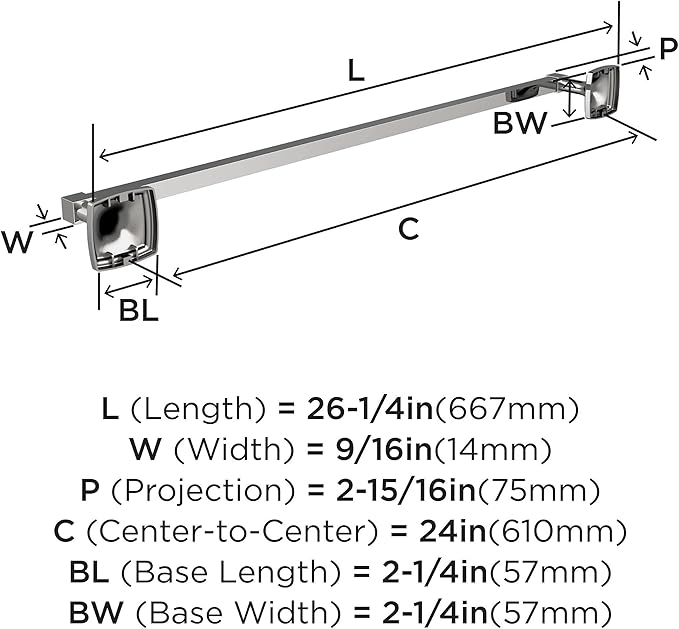 Amerock BH3609426 | Chrome Towel Bar | 24 in (610 mm) Towel Rack | Stature | Bathroom Towel Holder | Bathroom Hardware | Bath Accessories