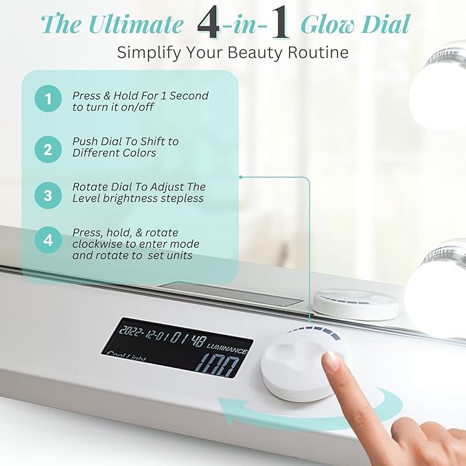 LUXFURNI Vanity Mirror with Lights, Makeup Mirrors Hollywood Mirror with 15 LED Bulbs, 3 Colors Modes & Adjustable Brightness, 10x Magnification, USB Charging