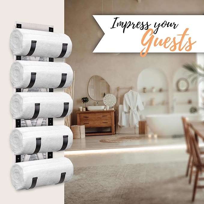 Autumn Alley Farmhouse Towel Holder, Rustic Wine Rack, Rolled Towel Rack, and Wine Holder for Farmhouse Bathroom Accessories Décor, Wall Mounted Towel Rack, Rustic White
