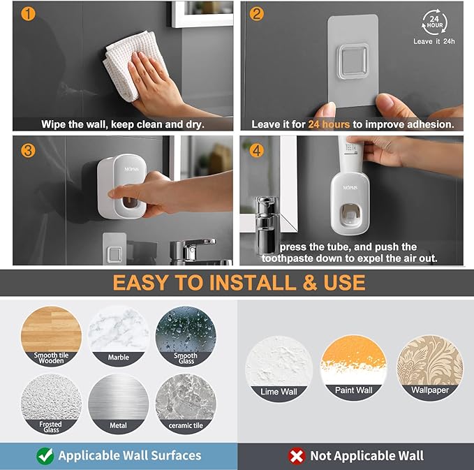 MOPMS Toothpaste Dispenser Wall Mounted for Bathroom Automatic Toothpaste Squeezer for Kids and Adult (Black-1Pcs)