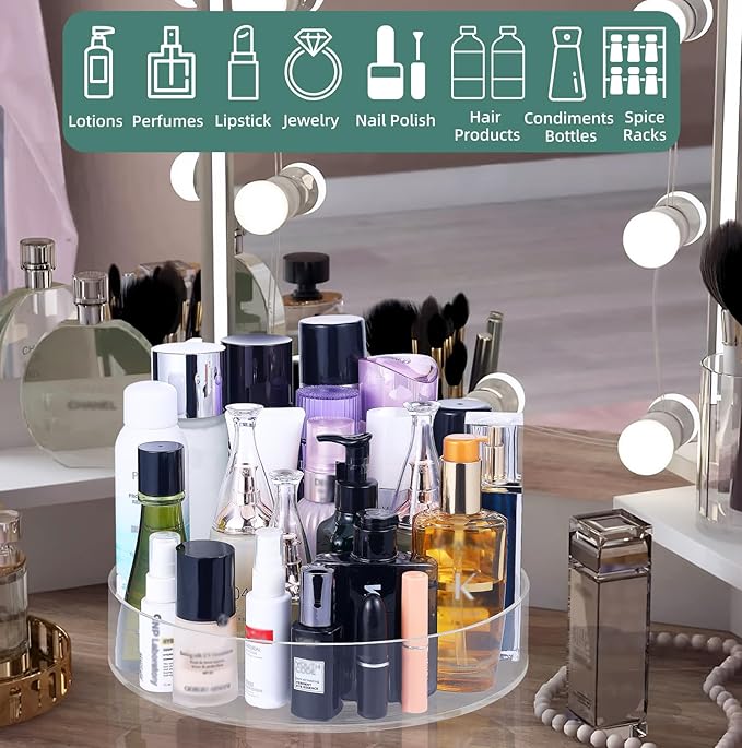Makeup Organizer Countertop, Makeup Organization for Vanity，360°Rotating Makeup Organizer, Perfume Organizer, Skincare Organizers, Bathroom Counter Organizer, 11 inch Acrylic Clear Rotating Organizer