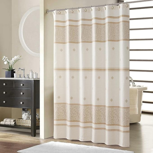 Fabric Shower Curtain, Beige Tan Stripe Cloth Shower Curtains for Bathroom, Waterproof Bathroom Small Curtains, 62" W x 72" H