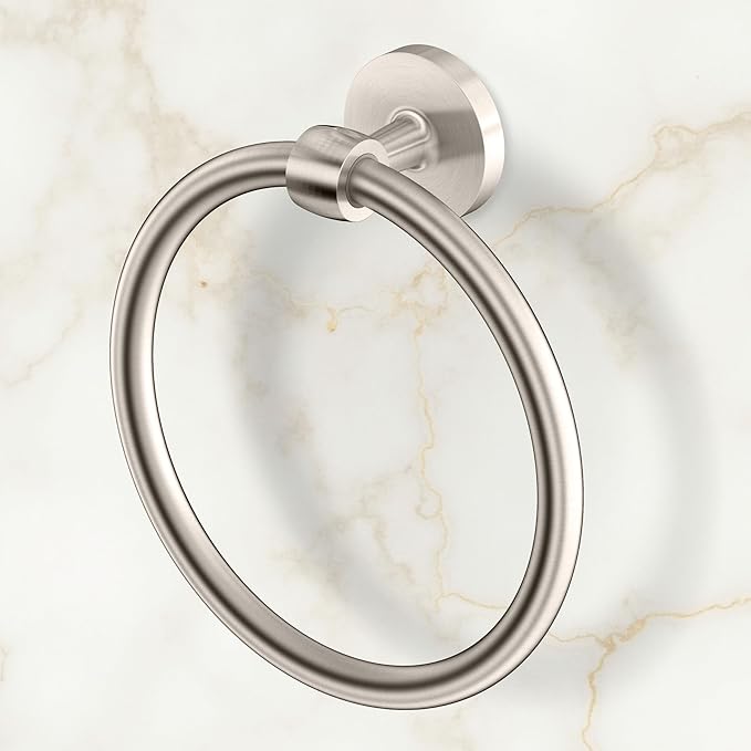 Gatco 5212SN Gibson Towel Ring | Modern Hand Towel Holder for Bathroom | Stylish Decorative Hardware, Heavy Duty Metal, EZ Ancor Mounting | Satin Nickel Finish