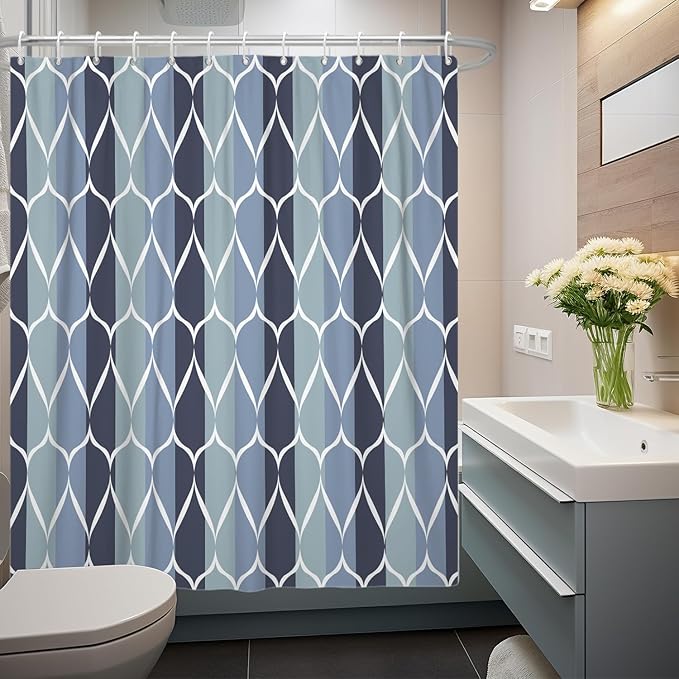 Blue Shower Curtain Modern Bathroom Shower Curtain Waterproof Fabric Machine Washable Shower Curtain Set 72 x 72 Inches