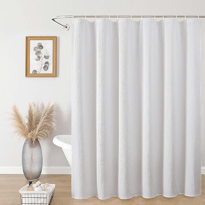 Aiyufeng 3D Textured White Shower Curtain for Bathroom, Fabric Shower Curtain Soft Cloth & Hotel Spa Quality, Luxury Boho Bathroom Curtains, Machine Washable, White, 72x72 Inches