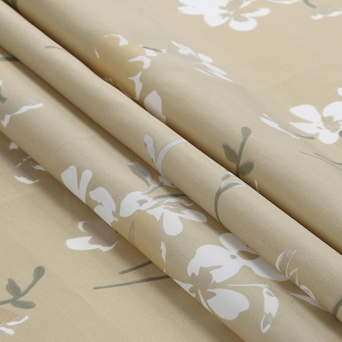 Long Fabric Shower Curtain, Beige Gold Floral Flower Shower Curtains for Bathroom, Waterproof Bathroom Curtains, 78" W x 78" H