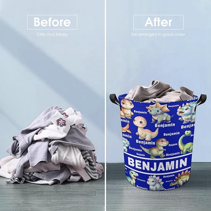 Custom Dinosaur Laundry Baskets, Personalized Dinosaur Gifts, Collapsible Laundry Hamper with Name for Kids Adults Home Decoration