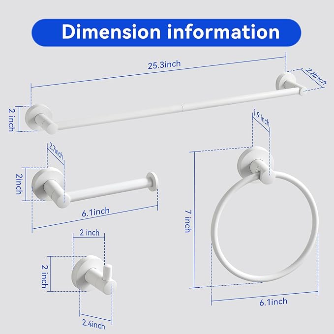 BGL Bathroom Accessories Set 4-Pieces White Zinc Alloy Wall Mounted Towel Racks for Bathroom