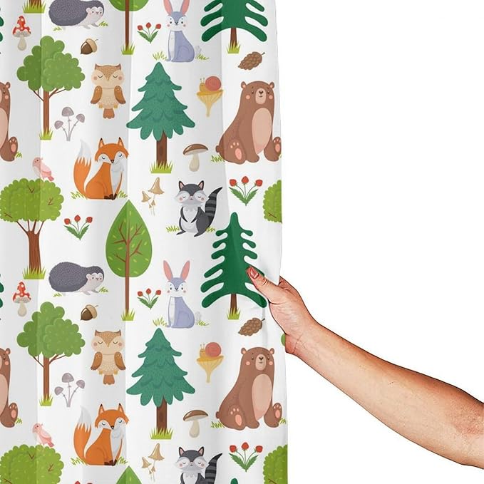 Kids Baby Woodland Shower Curtain Animals Cartoon Girls Children's Cute Cartoon Funny Colorful Weeds Plants Fox Waterproof Fabric Bathroom Decor 72x72 Inches(183x183cm), Style-12