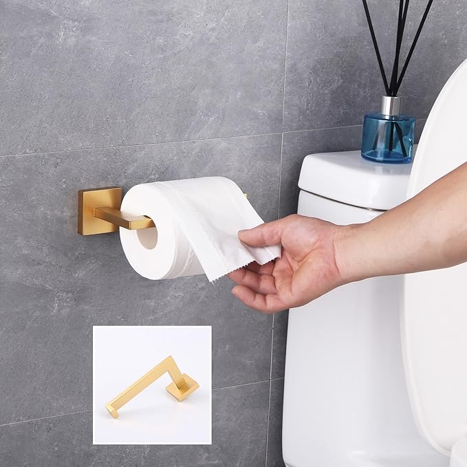 GERZWY Bathroom 2-Piece Bathroom Hardware Set Gold Stainless Steel - Toilet Paper Holder Towel Ring IG1856-2BE