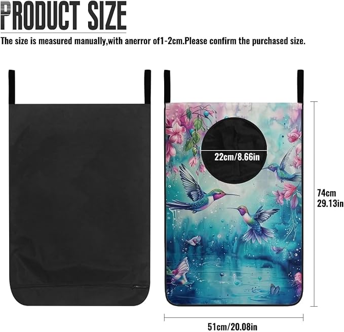 ZOUTAIRONG Hummingbird Hanging Laundry Hamper Bag Over Door Laundry Basket Space Saving Organizers Large Capacity Green Laundry Room Organization Hamper for Travel Home Office