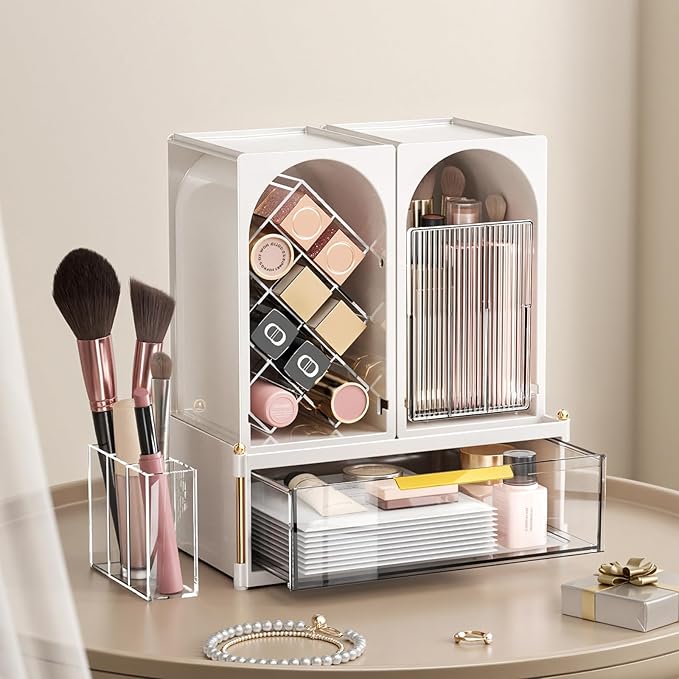 Modular Makeup Organizer, Clear Acrylic Cosmetic Storage Box with Drawer, Vanity Countertop Organizer for Makeup, Skincare and Beauty Accessories – Multiple Styles