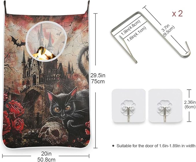 Halloween Castle Rose Door Hanging Laundry Hamper Bag with Free Adjustable Stainless Steel Hooks Dirty Clothes Hamper Extra Large Over the Door Laundry Hamper 29.5X20inch 1 PCS