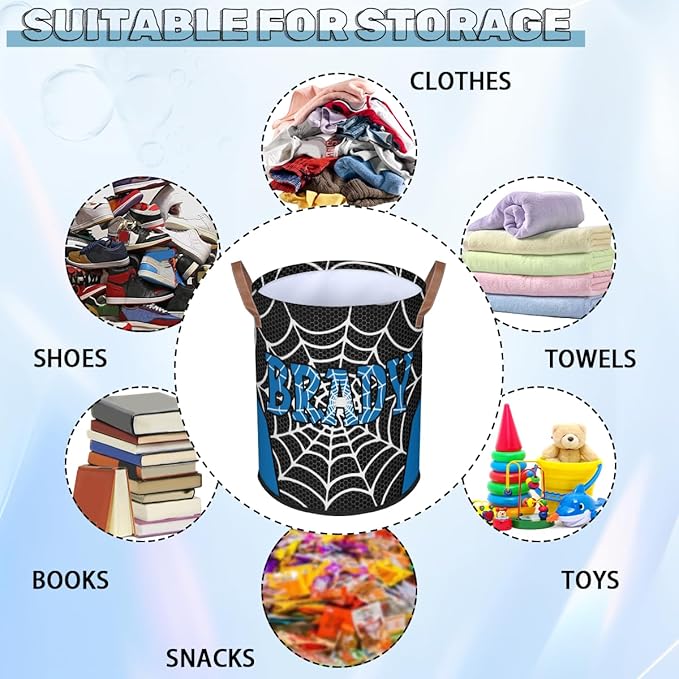 Spider Wed Personalized-Laundry-Hamper-Basket for Kids Custom Name Collapsible Storage Organizer Bin Dirty Clothes Toys Hamper for Boys Nursery in Laundry, Bedroom, Bathroom Wed-6