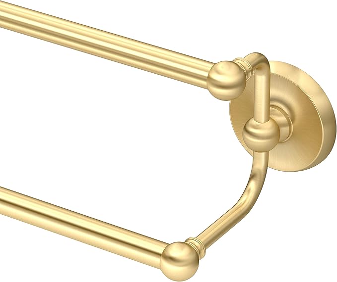 Gatco 5054 Designer II Double Towel Bar, Wall-Mounted Bathroom Towel Holder, 24" Length, Brushed Brass Finish