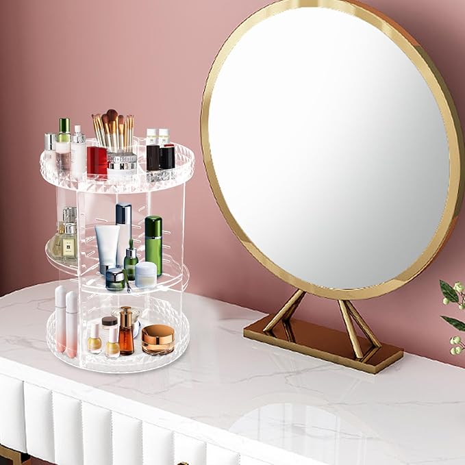 Acrylic Rotating Makeup Organizer, 360°Adjustable Cosmetic Spinning Holder Rack, Perfume Organizer, Spinning Makeup Stand for bedrooms, bathrooms