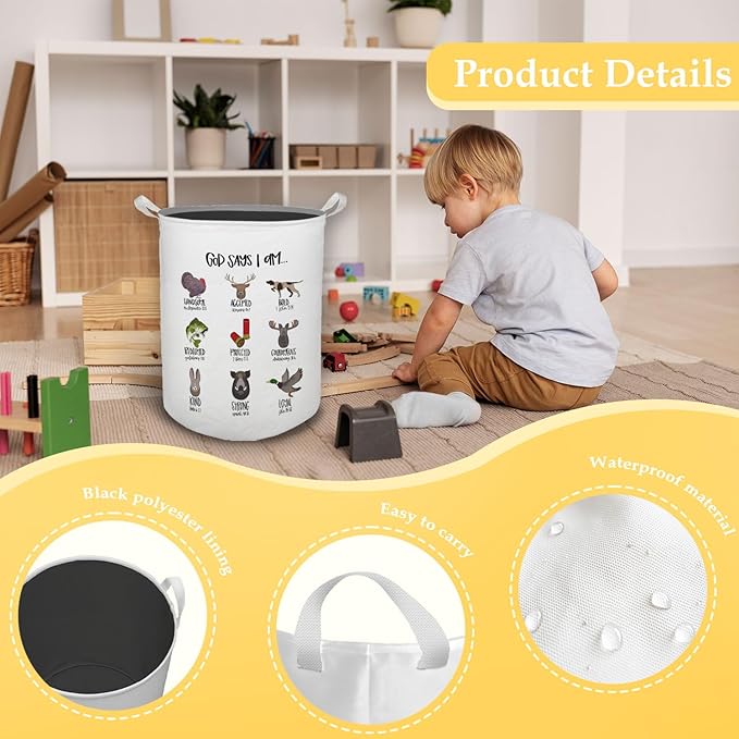 God Says I Am Hunting Nursery Laundry Basket, Toybox for Boys Girls Room, Christian Laundry Basket Hamper Waterproof Collapsible Clothes Toys Storage Bin Organizer for Bedroom Bathroom Kids Room