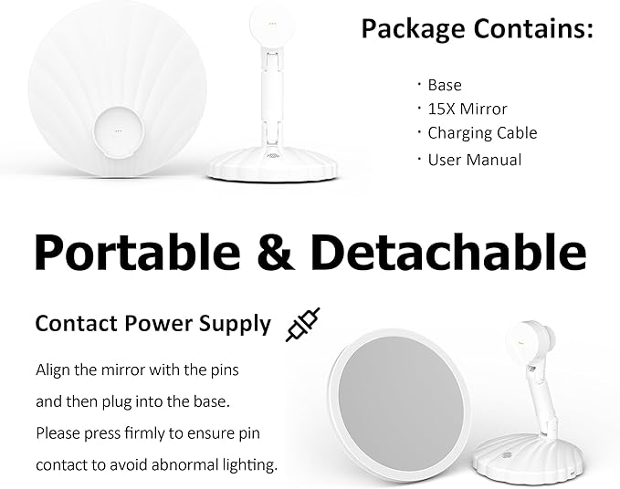 Portable Travel Vanity Mirror with Lights,Interchangeable Mirror Design,1/15X Magnifying Mirror,Stepless Adjustable Lighted Makeup Mirror,3 Color Modes,Desk or Travel Use
