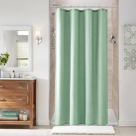 Naturoom Aqua Green 42 Inch Shower Curtain - Stall Narrow Half Linen Ultra Thick Fabric Shower Curtain Set with Hooks, Boho Farmhouse Rustic RV Camper Bath Curtains for Bathroom, 42x72