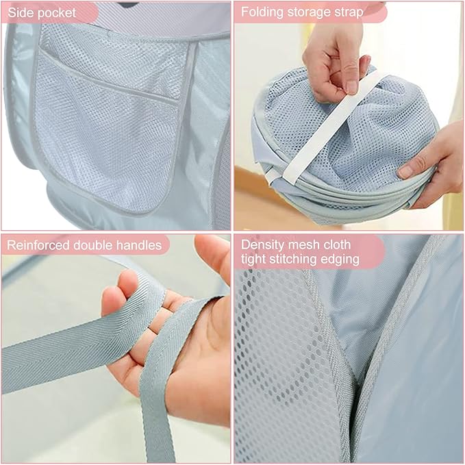 2 PCS Mesh Laundry Hamper,Collapsible Laundry Baskets,75L Large Foldable Dirty Clothes Hamper Storage Basket Horizontal with Side Pocket&carry Handle for Home,Travel grey