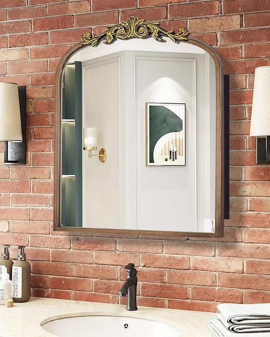 24x30 Inch Bathroom Medicine Cabinet Surface Mounted, Bronze Arched Medicine Cabinet with Mirror, All-Metal Black Medicine Cabinets with Hand-Painted Aluminum Door Frame, 2 Stable & Removable Shelves