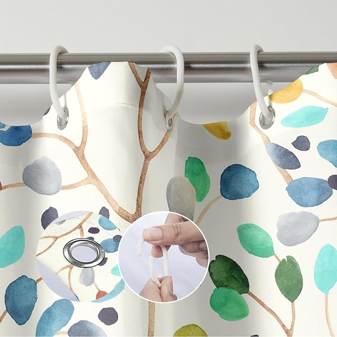 Colorful Leaves Shower Curtains 72x72 Inch, Waterproof Fabric Watercolor Floral Stylish Bathroom Shower Curtain with Hooks