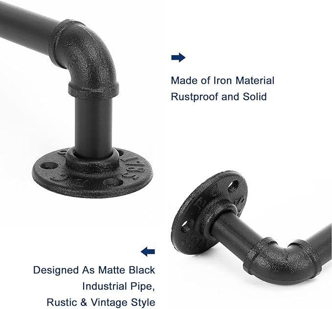 NearMoon Industrial Pipe Towel Bar, Heavy Duty Bathroom Hardware Towel Holder Accessory, Wall Mounted DIY Rustic Iron Bathroom Towel Rack Holder (50 Inch, Black)