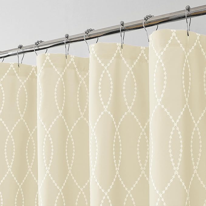 OVZME Light Beige Shower Curtain for Bathroom, Puff Printed Textured Shower Curtain with Tassels, Rustic Geometry Heavy Duty Vintage Country Bathroom Curtain, Water Resistant Fabric, 72Wx72L Inches