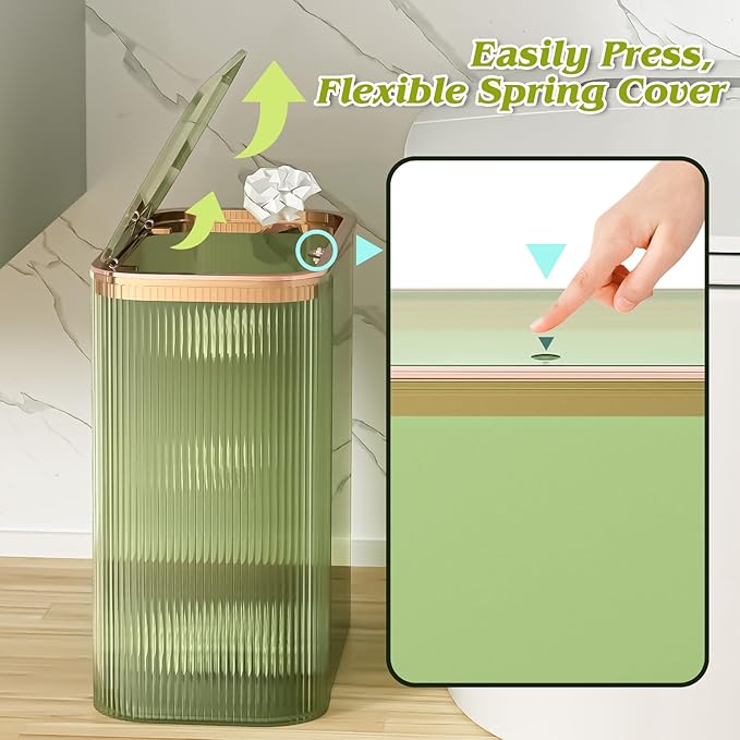 Green Bathroom Accessories Set 8 Pcs, Trash Can with Bags, Glass Bathroom Set Include Soap Dispenser, Toothbrush Holder, Tumbler, Qtip Holder Set, Vintage Bathroom Sink Set, Cute Bathroom Decor