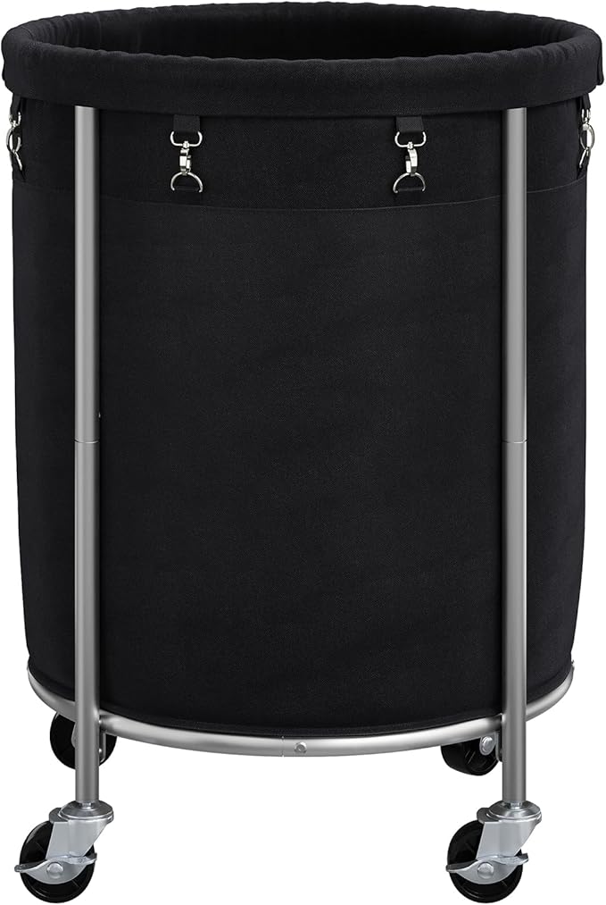 ELYKEN 190L Laundry Basket with Wheels, Large Rolling Laundry Hamper with Removable Liner Bag, Round Rolling Laundry Cart, Dirty Clothes Hamper for Hotel, Home, Closet, Dorm, Black