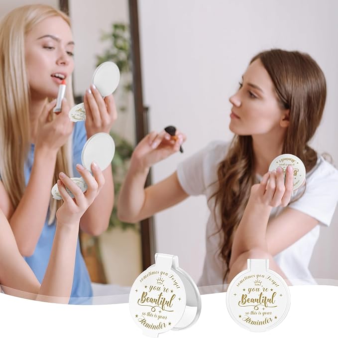 100 Pcs 2.76 Inch Inspirational Compact Mirror Bulk Women Small Gifts Graduation Party Favors Purse Mirror Pocket Mini Stuffer Items for Adult Coworker Cheerleader Employee (White)