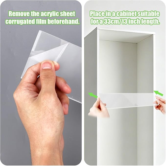 6 pcs Medicine Cabinet Shelf Replacement, 13x1.18in/33x7.6cm Wall Mount Acrylic Insert Shelves Board Storage 13 inch Shelving Replacemnt for Bathroom Kitchen Living Room Organizer (Clear)