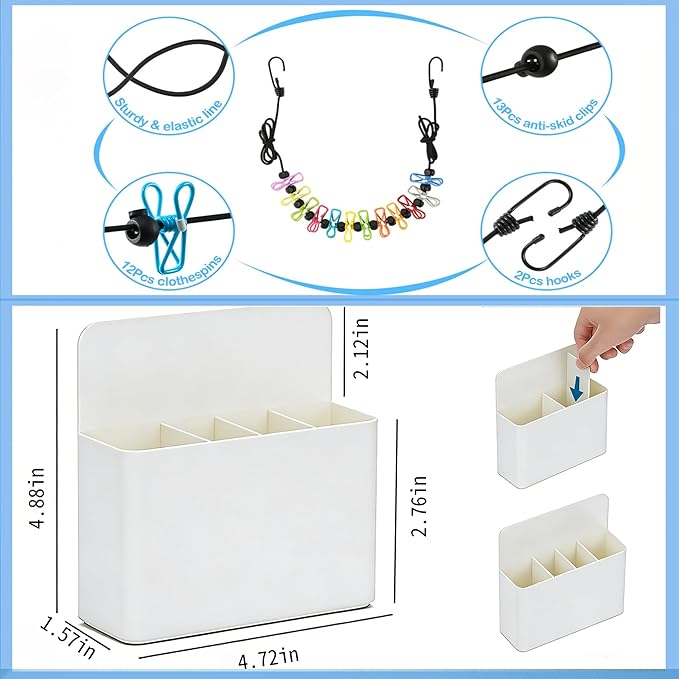 Cruise Essentials Kit 2026: Magnetic Toothbrush Holder for Cruise (2 Pack, White & Blue) & Travel Clothesline with Hooks – Disney, Alaska, Carnival, Royal Caribbean Must Haves Packing List