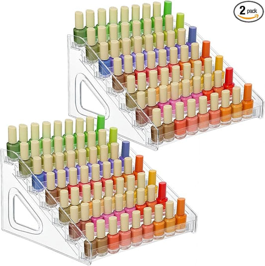 2 Pack Acrylic Nail Polish Organizer 84 Bottles of 7 Layers Acrylic Display Rack Clear Nail Polish Paint Organizer Holder Rack Eyeglasses Shelf Essential Oils Holder Stand No Tool Needed Assembly