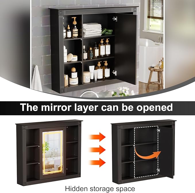 PAKASEPT Bathroom Medicine Cabinet with Mirror, Wood Medicine Cabinet Over The Toilet Storage Organizer with Mirrored Doors, Bathroom Wall Mirror Cabinet