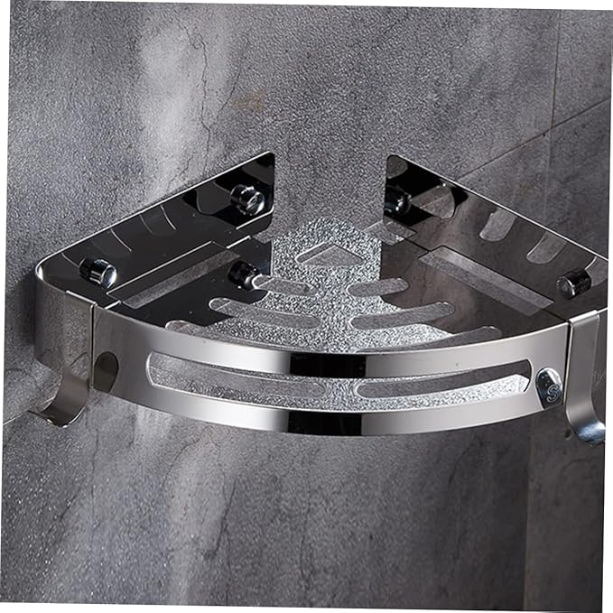2Pcs Bathroom Shelf No Drill Corner Storage Rack with Hooks Modern Minimalist Design for Kitchen Bathroom High Load Bearing Tripod