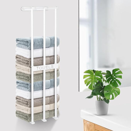Towel Rack Wall Mounted, LAFEALO White Towel Rack for Bathroom, Bath Towel Holder,Bathroom Organizer, Bathroom Towel Storage,Washcloths in Small Bathroom/RV/Camper