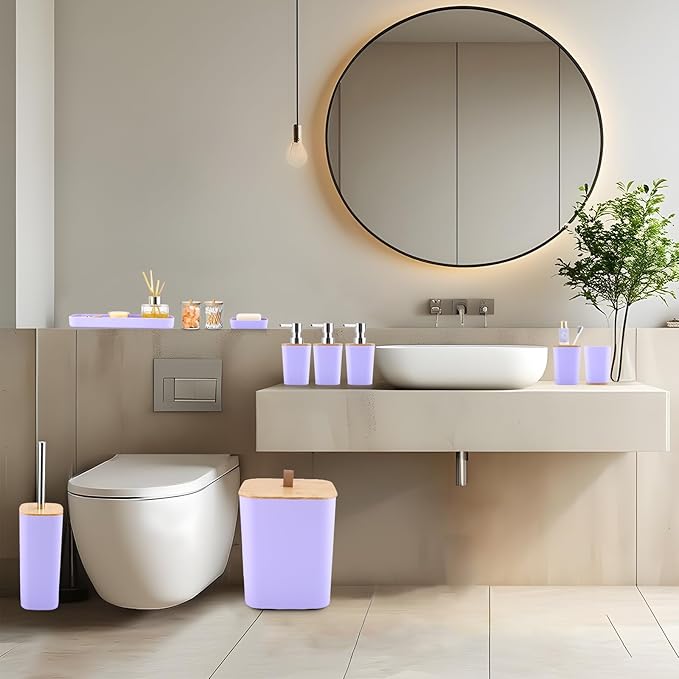 XLHOMO Bathroom Sets with Shower Curtain and Rugs, 27PCS Purple Bathroom Accessories Set with Trash Can, Purple Shower Curtain Set, No Slip Super Absorbent Bathroom Rugs