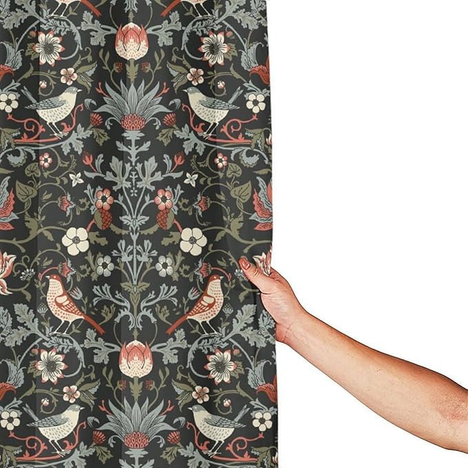 Boho Shower Curtain William Morris Art Print Retro Bird Plant Natural Flower Pattern Print Shower Curtains 72""×72"" Inch, Style-2