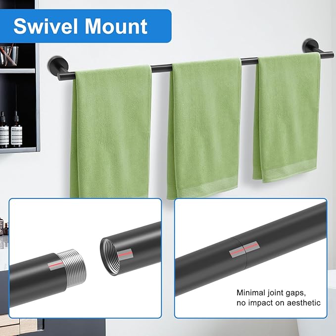 Matte Black Towel Bar for Bathroom, Towel Rack for Bathroom Wall Mounted 30 Inch, SUS304 Stainless Steel Towel Rods for Bathroom, Total Length 32-Inch Bath Towel Holder, Modern Home Decor