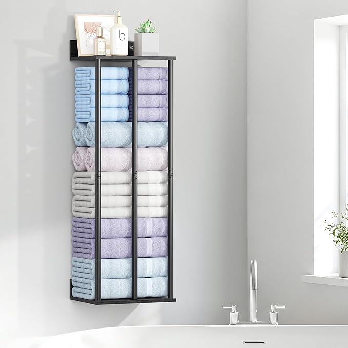 Large Towel Racks for Bathroom Wall Mounted, Updated 3 Bar Bath Towel Holder for Bathroom Wall, 34'' Bath Towel Rack for Bathrooms, Metal Small Bathrooms Towel Storage Rack, RV Towels Rack, Balck