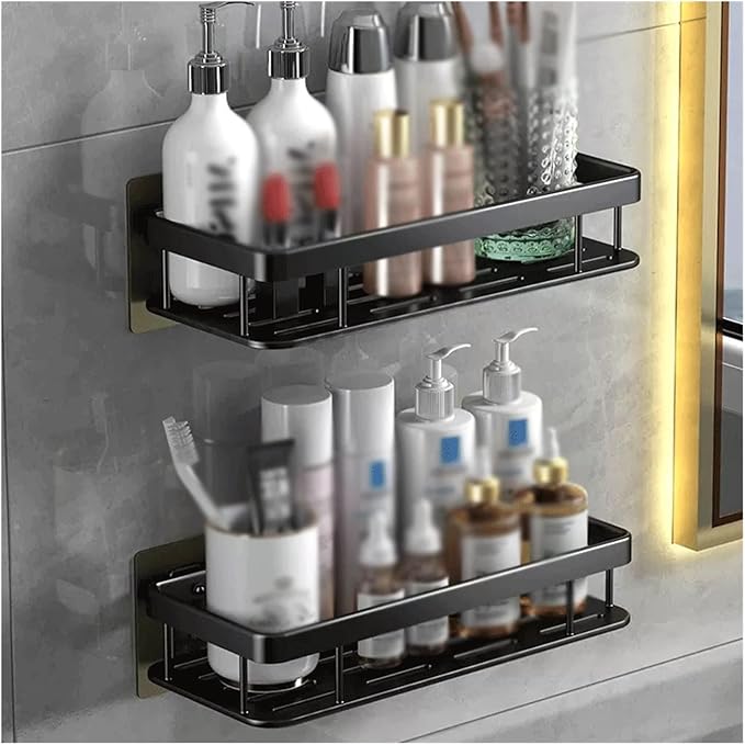 Floating Shelves Storage Rack Toilet Simple Plastic Storage Rack Toilet Washstand Wall Mounted Storage Rack Non Perforated Storage Rack Bathroom Shelves Hanging Spice Rack Wall Mount ( Color : Black ,