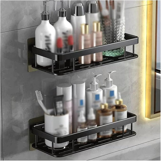 Bathroom Storage Rack Storage Rack Toilet Simple Plastic Storage Rack Toilet Washstand Wall Mounted Storage Rack Non Perforated Storage Rack Bathroom Shelf(Black,2)