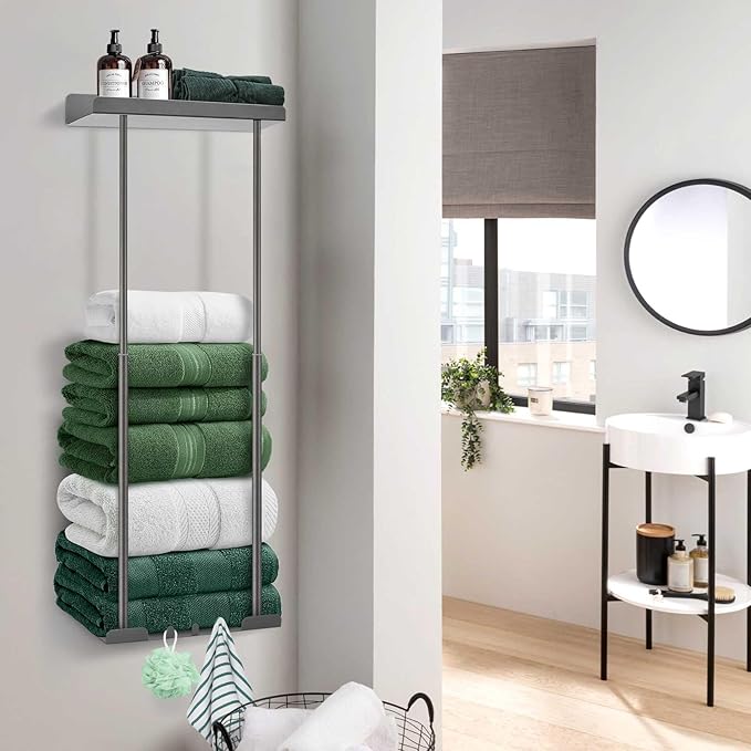 Hommtina Bathroom Towel Storage Black Towel Holder Bathroom Decor Aesthetic Towel Racks for Bathroom Bath Towel Storage (Grey)